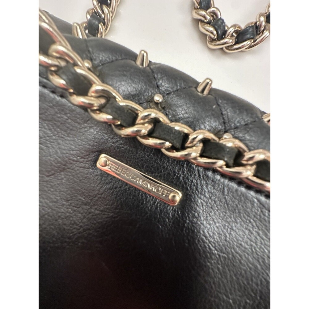 Rebecca Minkoff Womens Black Mini Affair Quilted Studded Leather Gold Chain Bag - Picture 7 of 12